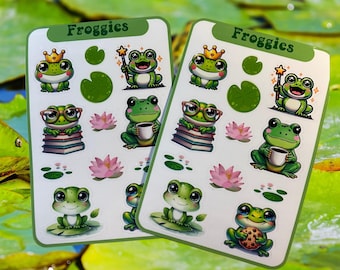 Kawaii Frog Sticker Sheet – Froggy Scrapbook Stickers