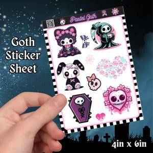 Goth Sticker Sheet, Cute Decals, Vinyl Laminated, gift idea for goth