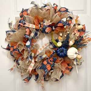 Fall wreath- Deco mesh Wreath- Autumn Wreath- Door Hanging- Wreath for Front Door- Fall Door Hanging-Autumn Door Hanging-Thanksgiving Wreath