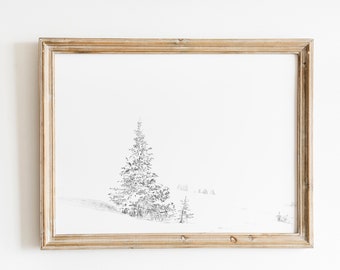 Vintage Oak Tree Art, Christmas Tree Sketch, Antique Tree Drawing, Sketch Art, Vintage Sketch,Vintage Branch Sketch,Printable Wall Art