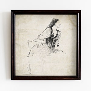 Vintage Woman Sketch Art, Charcoal Drawing of a Woman Figurative Art, Antique Woman Sketch Art, Minimalist Neutral Sketch Study, Sketch Art image 4