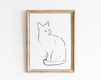 Sitting Cat Line Art,Minimalist Cat Drawing,French Cat Wall Art,Minimal Cat Drawing,Vintage Cat Drawing,Cat Line Art Wall Print