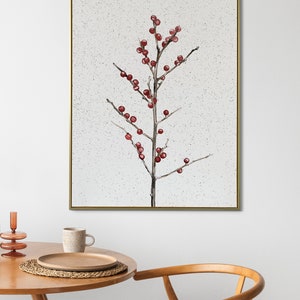 Red Holly Berry Christmas Print,Antique Fall Winter, Neutral Holiday Decor, Botanical Drawing,Minimalist Christmas Wall Art Sketch image 6