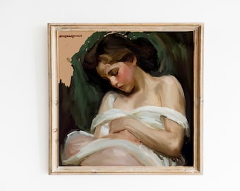 Original Oil Painting of a Sleeping Angel, Antique Woman Oil Art, PRINTABLE Digital Art, Figurative Digital art , Oil Sketch Art