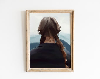 Oil Painting of Girl With Braided Hair Facing Away, Rustic Oil Painting of Figurative Art,Rustic Elegance and Figurative Art, Digital Art