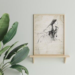 Vintage Woman Sketch Art, Charcoal Drawing of a Woman Figurative Art, Antique Woman Sketch Art, Minimalist Neutral Sketch Study, Sketch Art image 3