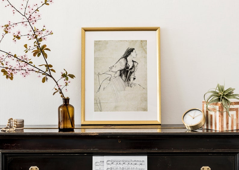 Vintage Woman Sketch Art, Charcoal Drawing of a Woman Figurative Art, Antique Woman Sketch Art, Minimalist Neutral Sketch Study, Sketch Art image 6