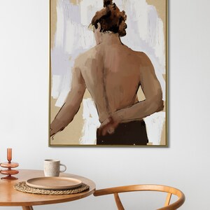 Sketch Figure of a Man Posing from the Back, Stylized Sketch Figure of a Man Shirtless,Vintage Sketch Painting, Figurative Art image 7