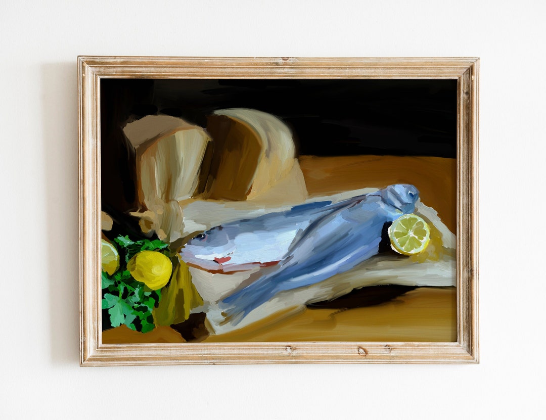 Still Life Reference Fish Rustic Fish Still Life Painting With Vintage Aestheticdigital - Etsy