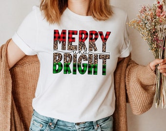 Camisa alegre y brillante, camiseta de mujer a cuadros de Navidad, regalos de mujer de Navidad