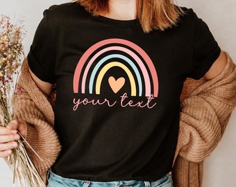 Custom Boho Rainbow Shirt, Personalized Rainbow T-shirt, Custom Rainbow Gift Shirts, Personalized Rainbow Gift T-shirt