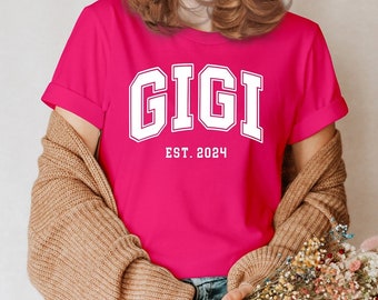 Gigi est 2024 Shirt, Custom New Grandma Grandpa Gift Shirts, Custom New Baby Gift for Grandma Grandpa Shirts