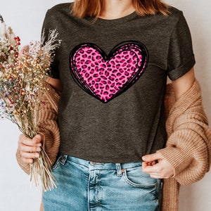 Leopard Pink Heart Shirt, Cheetah Pink Love Heart T-shirt, Gift For Her, Cute Women Gift Shirt