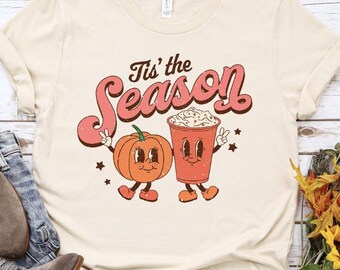 Tis The Season Retro Vintage Halloween Shirt, Coffee Pumpkin Fall Shirt, Vintage Retro Fall Halloween Outfit, Pumpkin Spice Vintage T-shirt