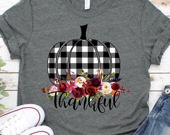 Thankful Pumpkin Shirt, Pumpkin Plaid, Fall Women Shirt, Thanksgiving Gift Shirt, Women Thanksgiving Shirt, Fall Thankful Pumpkin Shirt
