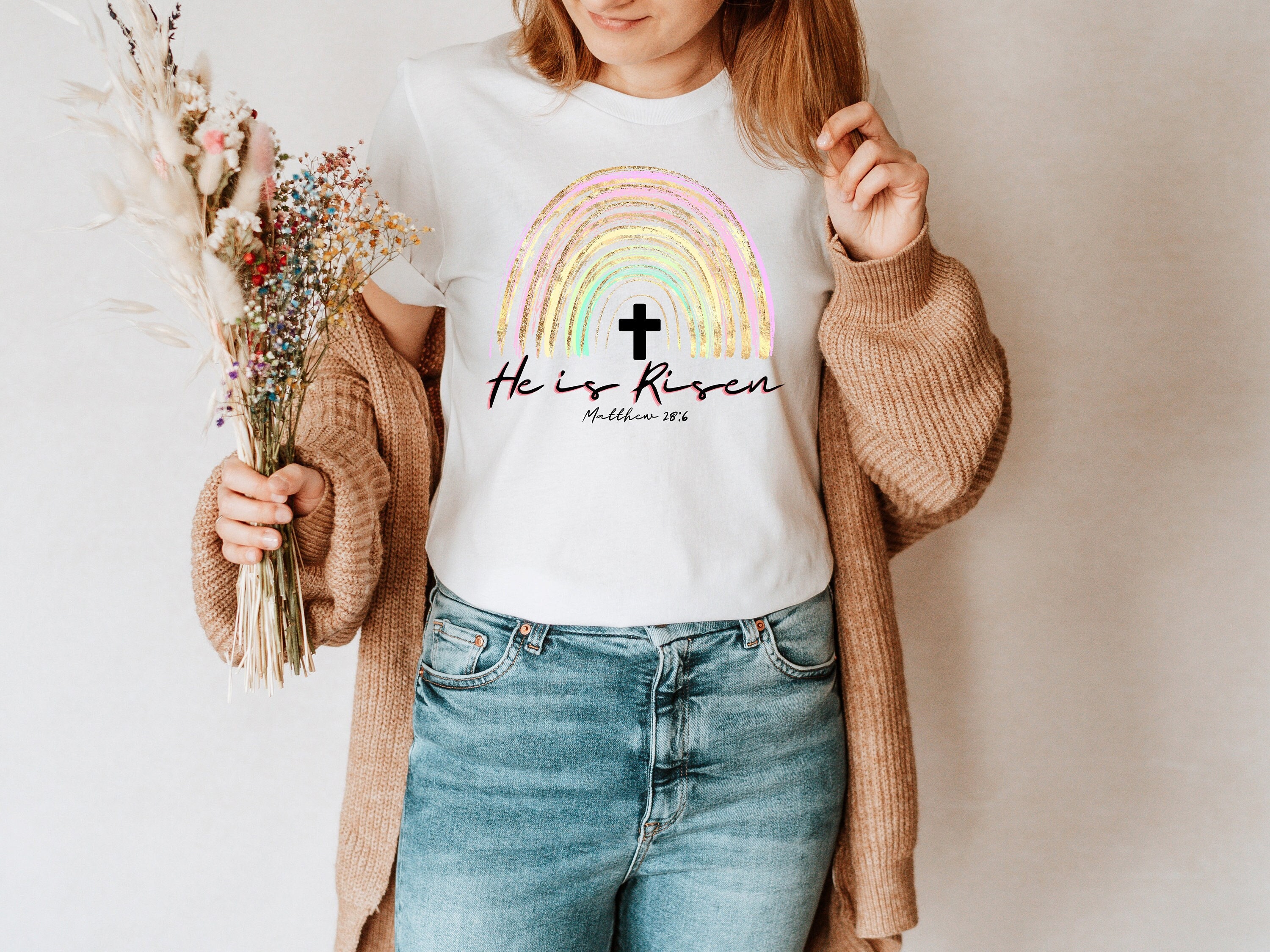 He Is Risen Shirt, Rainbow Easter Shirt, Easter Clothing, Easter Outfit, Easter Gifts