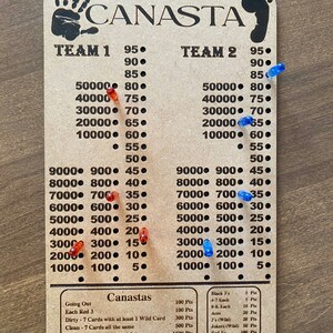 Canasta Hand and Foot Score Board Card Game Family Fun Night Wooden ...