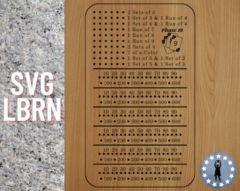 Phase 10 Score Board Card Game SVG, LBRN Digital File