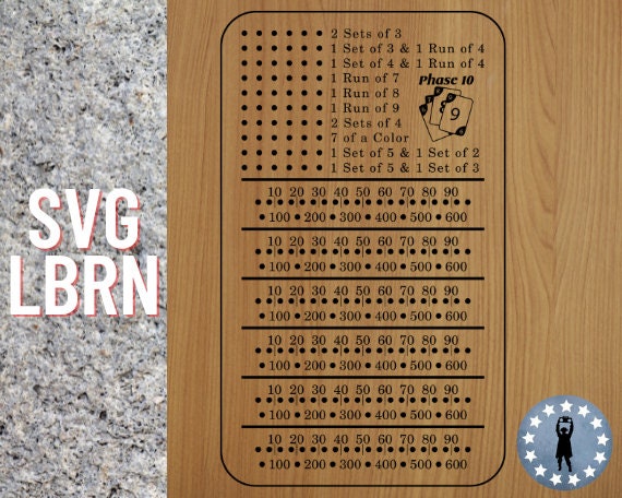 Phase 10 Score Board Card Game SVG, LBRN Digital File