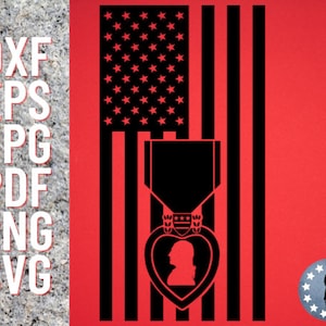 Lila Herz Medaille US Flagge Digital File SVG dxf eps jpg pdf png