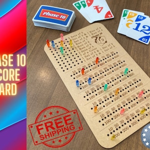 Phase 10 Score Board Card Game Family Fun Night Wooden Travel Game For Adults Kids Camping RV Rummy