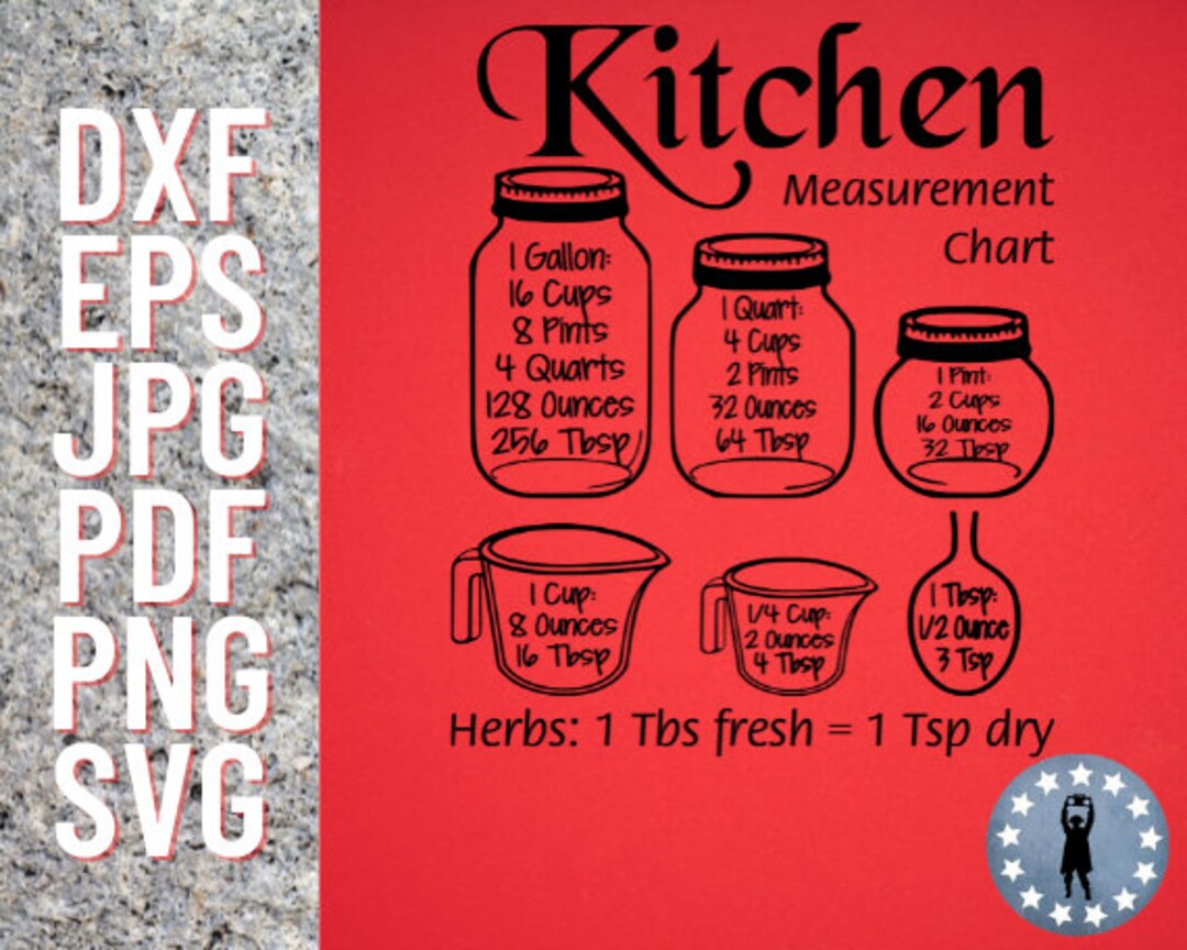 Mason Jar SVG, PNG, PDF, Glass Jar SVG, Kitchen Conversions SVG