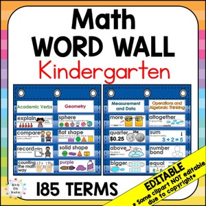 Math Word Wall Kindergarten - Editable - 185 Terms