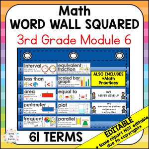3rd Grade Math Vocabulary Word Wall Squared - Module 6 - EDITABLE