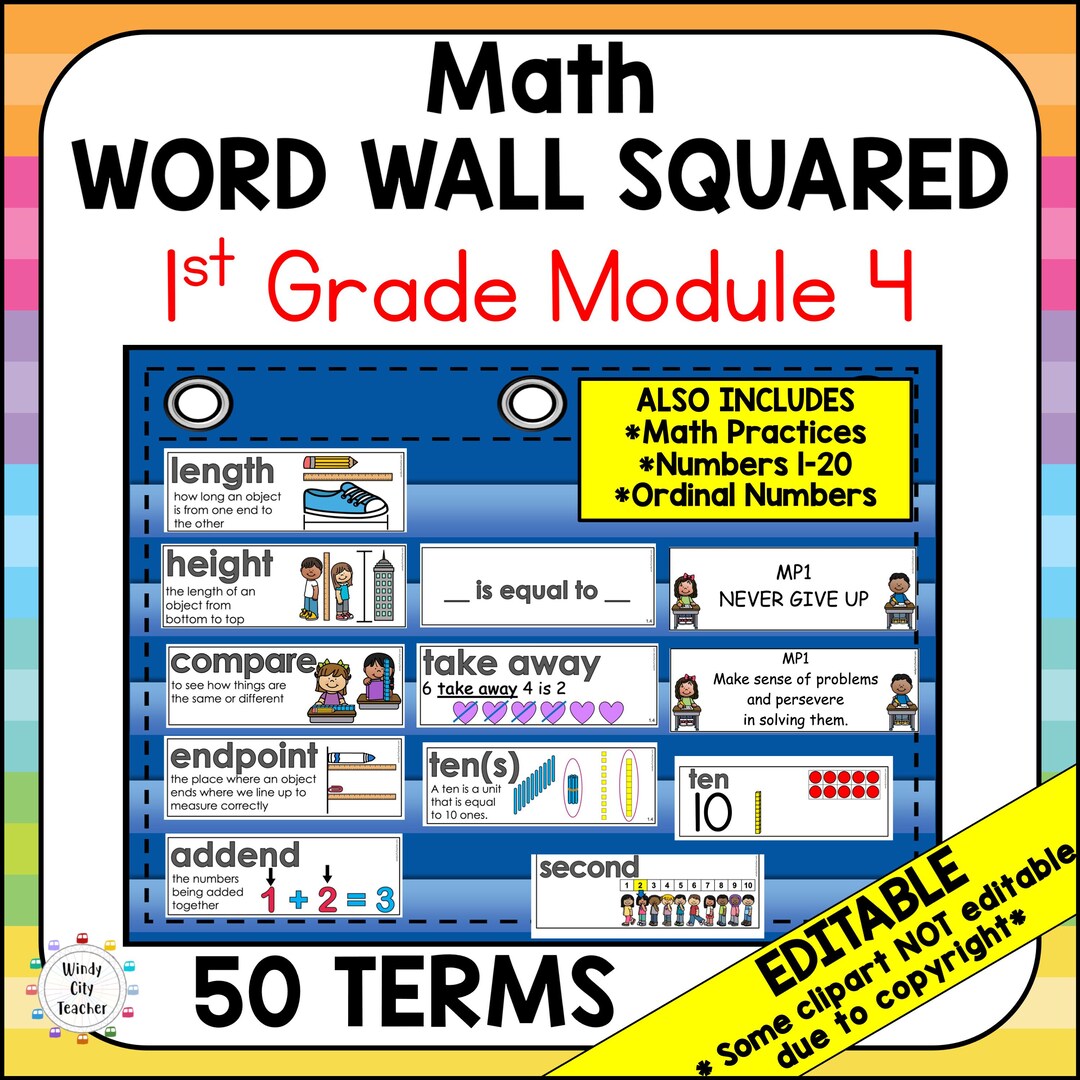1st Grade Math Vocabulary Word Wall Squared - Module 4 - EDITABLE - Etsy