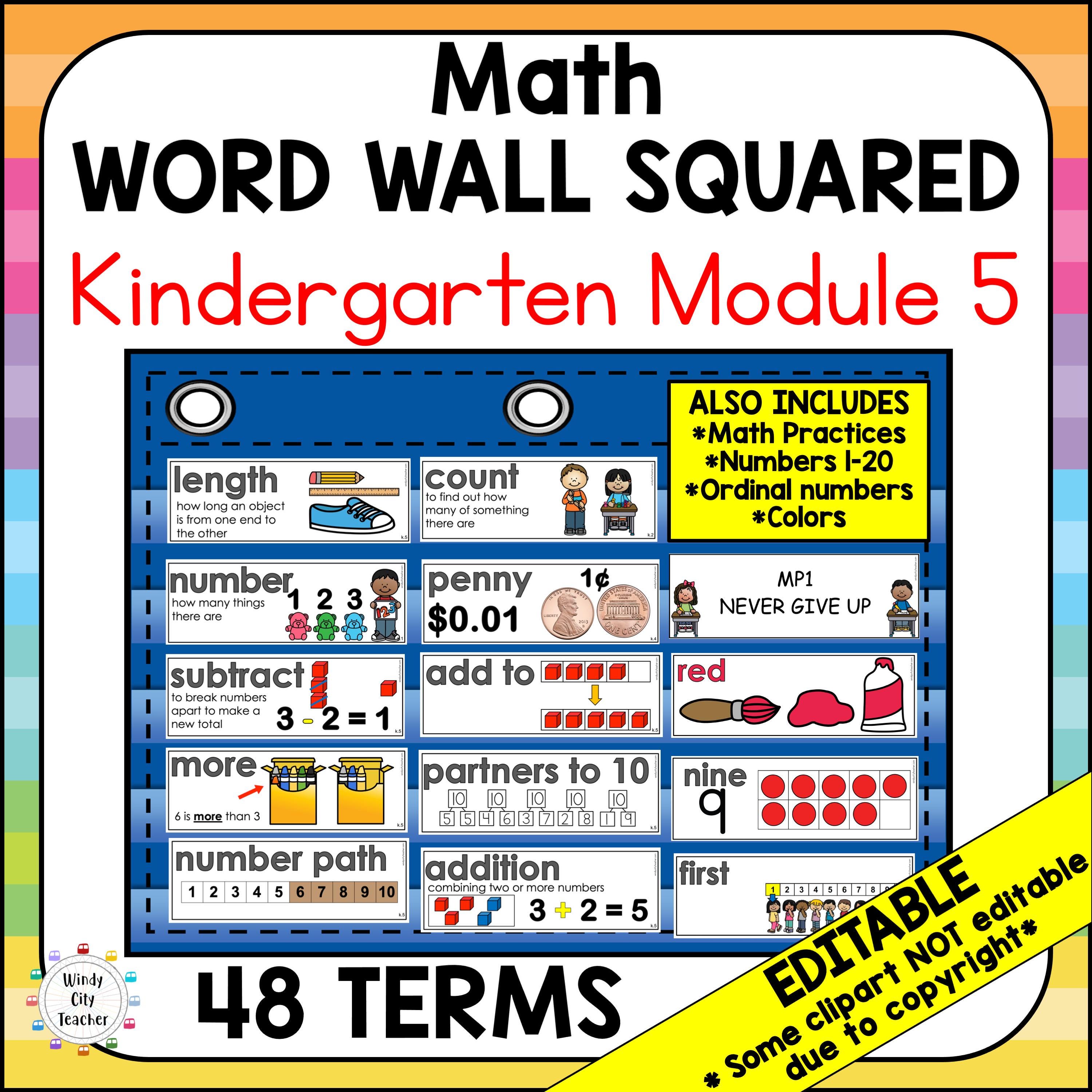 Kindergarten Math Vocabulary Word Wall Squared - Module 5 - EDITABLE - Etsy