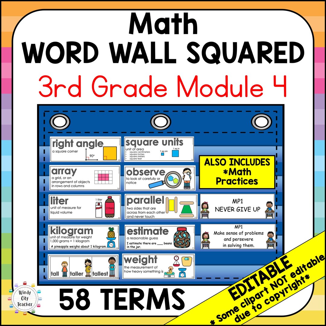 3rd Grade Math Vocabulary Word Wall Squared - Module 4 - EDITABLE ...