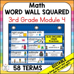 3rd Grade Math Vocabulary Word Wall Squared - Module 4 - EDITABLE