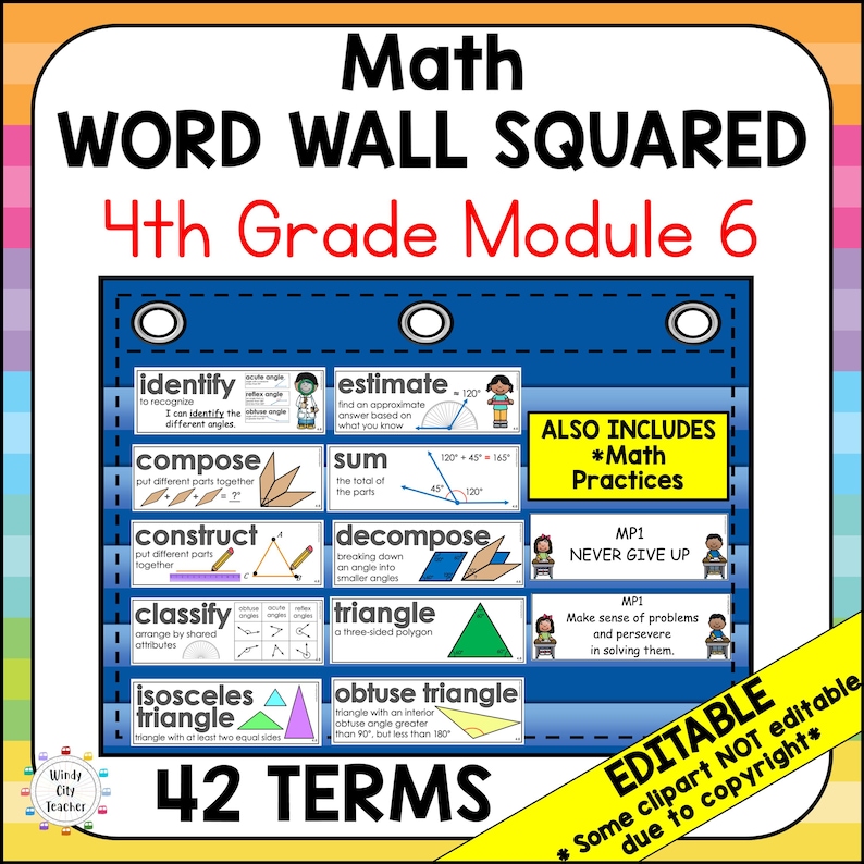 4th Grade Math Vocabulary Word Wall Squared - Module 6 - EDITABLE - Etsy