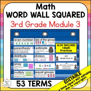 3rd Grade Math Vocabulary Word Wall Squared - Module 3 - EDITABLE