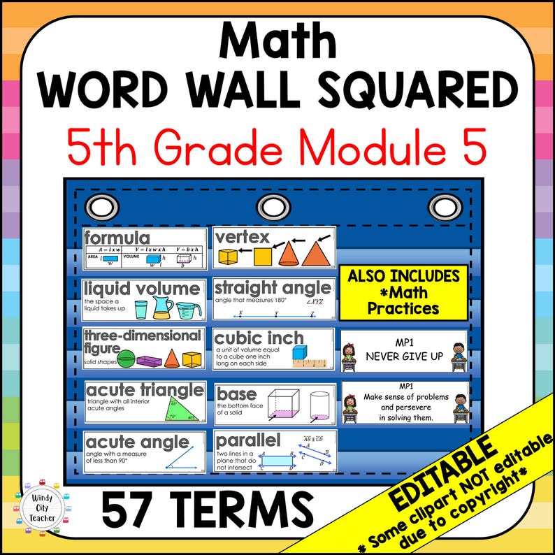 5th Grade Math Vocabulary Word Wall Squared - Module 5 - EDITABLE - Etsy