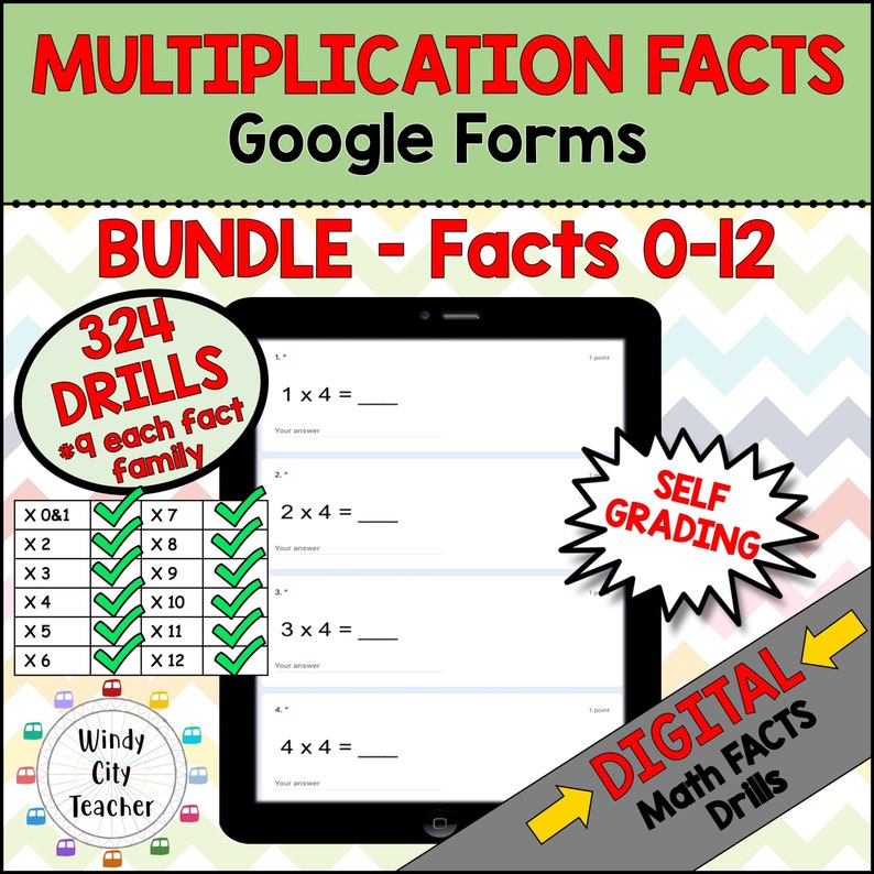 Multiplication Facts Digital Drills - BUNDLE - 324 Self Grading Drills ...