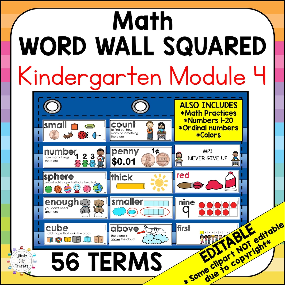 Kindergarten Math Vocabulary Word Wall Squared - Module 4 - EDITABLE - Etsy
