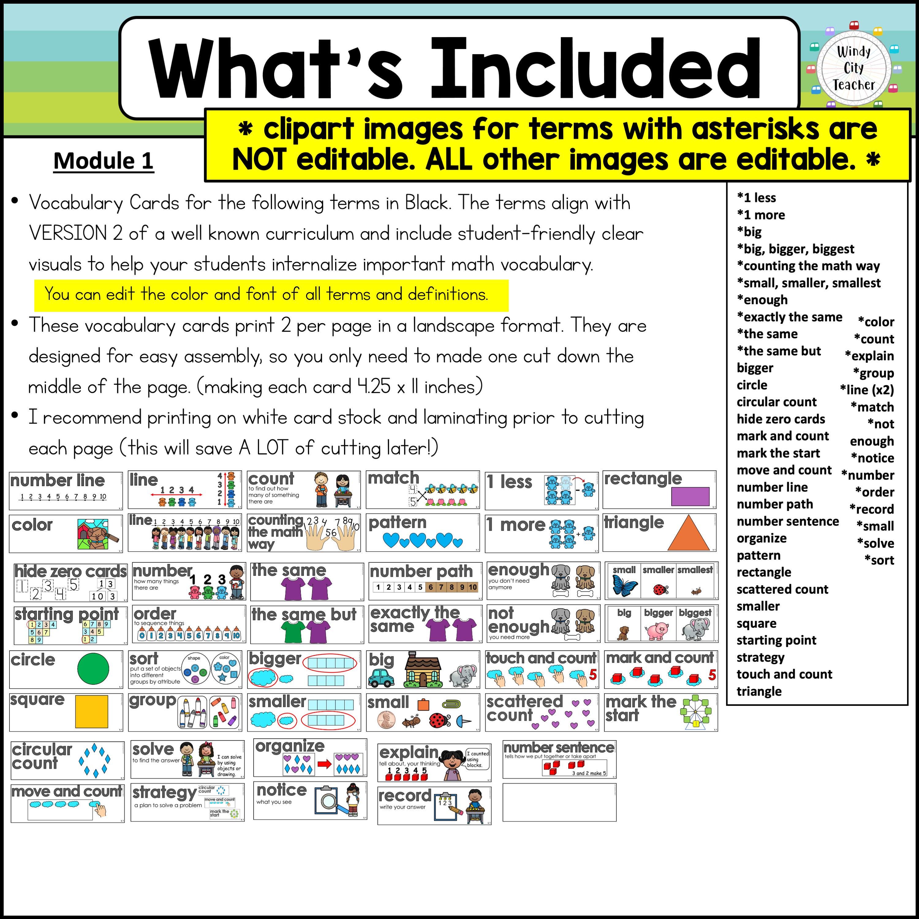 Kindergarten Math Vocabulary Word Wall Squared - Module 1 - EDITABLE - Etsy