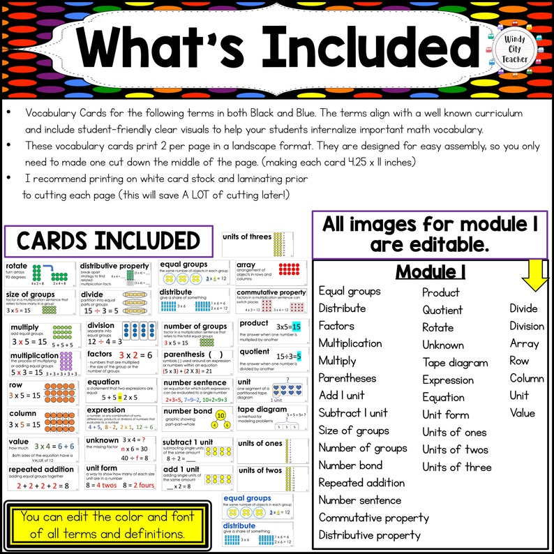 Engage NY 3rd Grade Math Vocabulary Word Wall - BUNDLE - Modules 1-7 - Etsy
