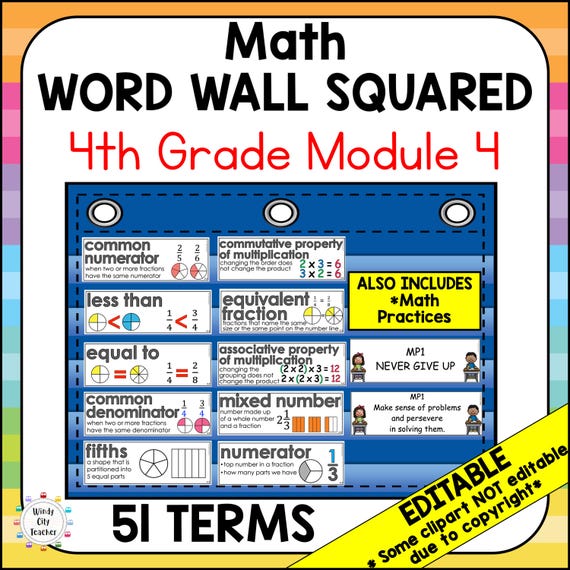 4th Grade Math Vocabulary Word Wall Squared - Module 4 - EDITABLE - Etsy  Australia