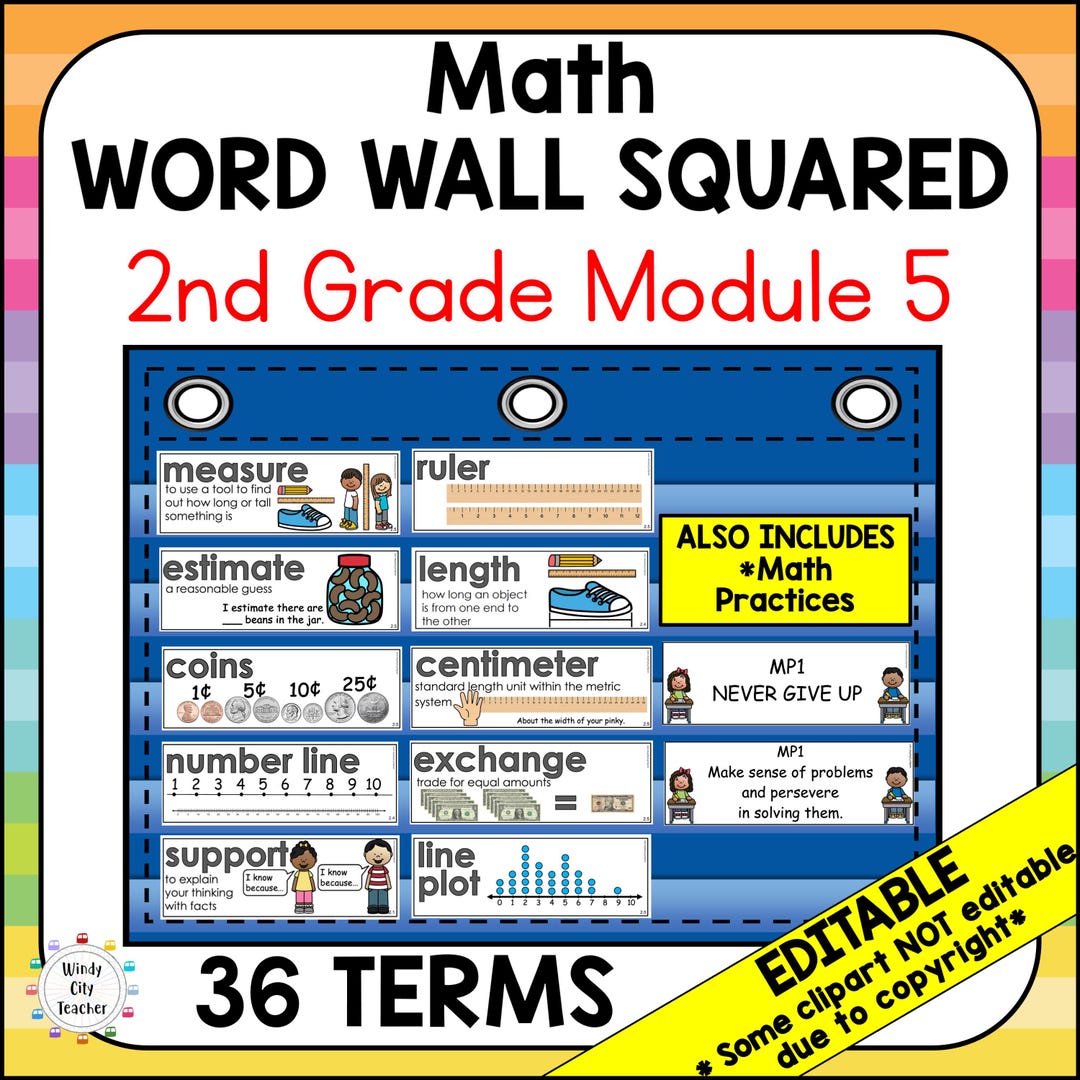 2nd Grade Math Vocabulary Word Wall Squared - Module 5 - EDITABLE - Etsy