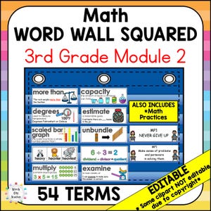 3rd Grade Math Vocabulary Word Wall Squared - Module 2 - EDITABLE