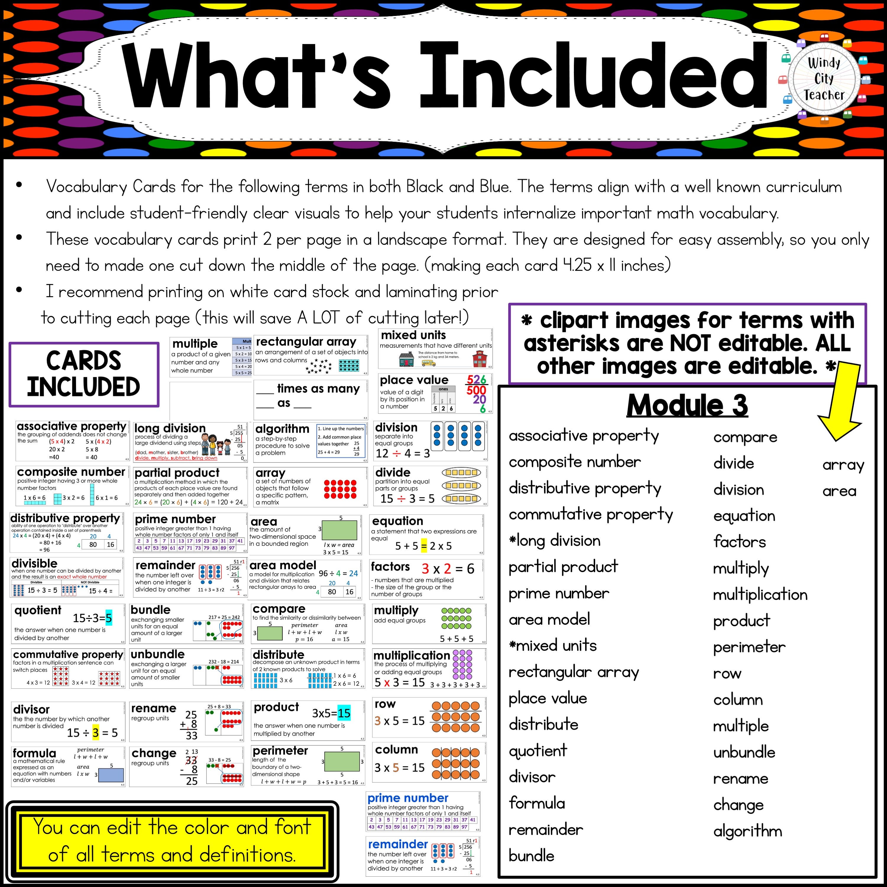 Engage NY 4th Grade SPANISH Math Vocabulary Word Wall – Module 3 - EDITABLE