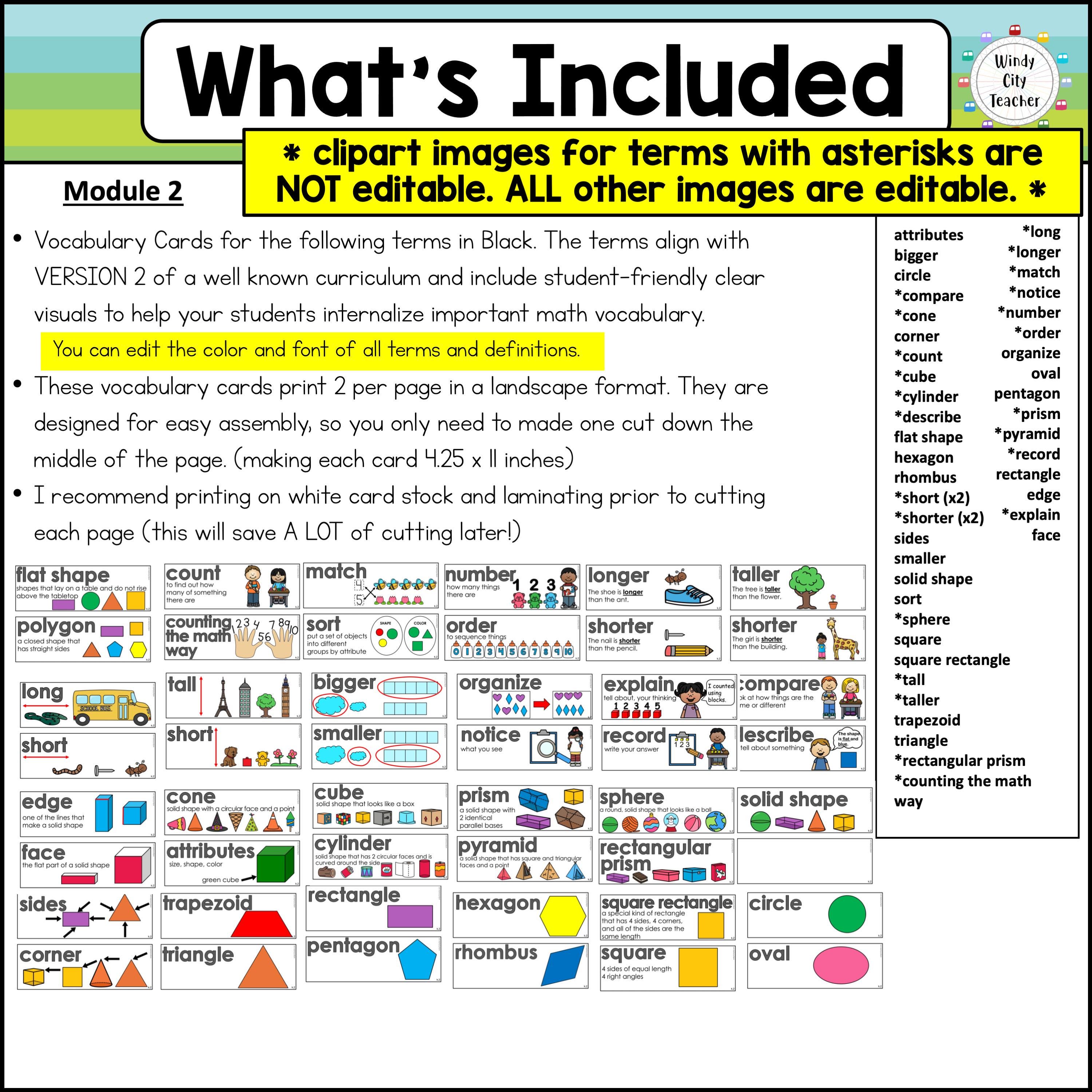 Kindergarten Math Vocabulary Word Wall Squared - Module 2 - EDITABLE - Etsy