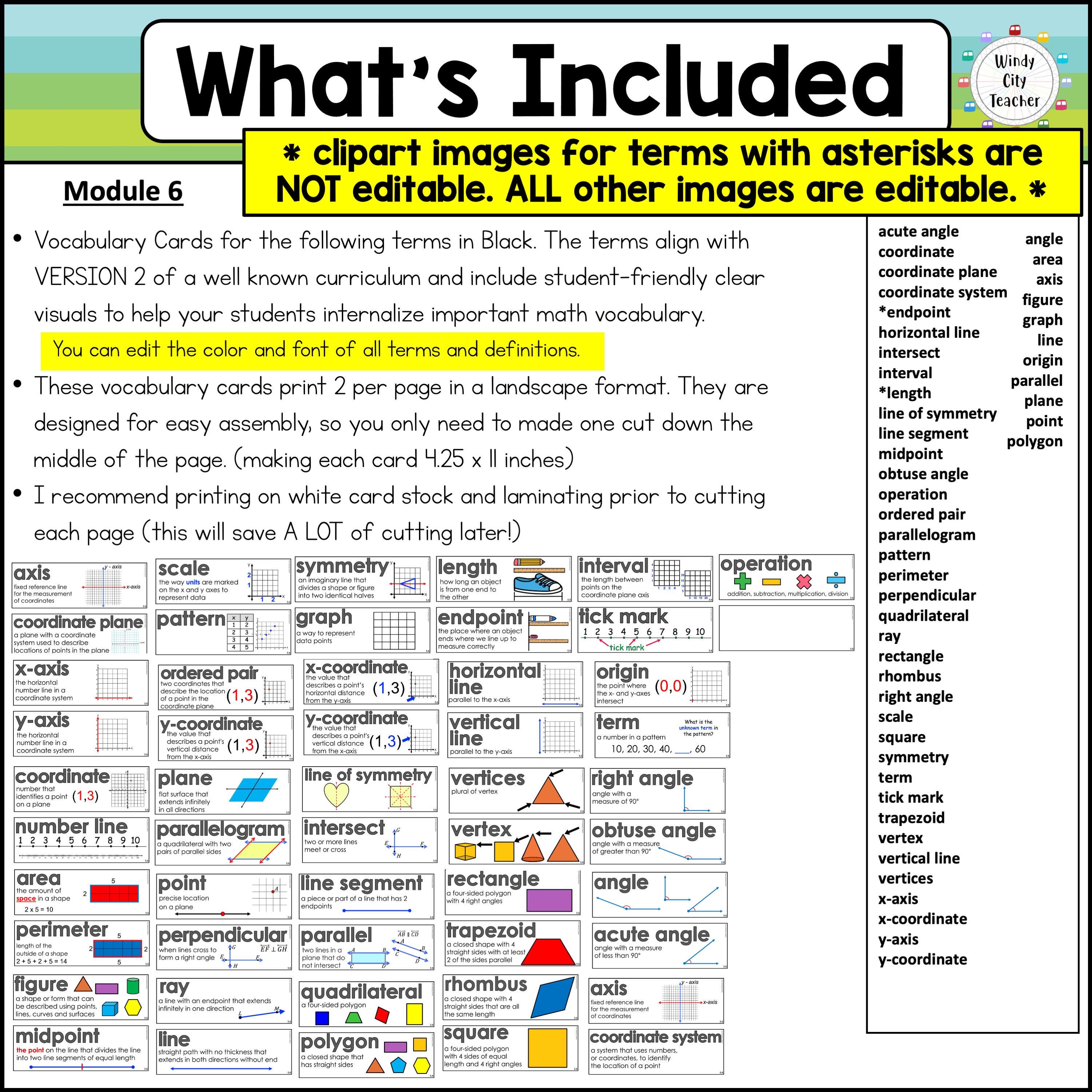 5th Grade Math Vocabulary Word Wall Squared - Module 6 - EDITABLE - Etsy