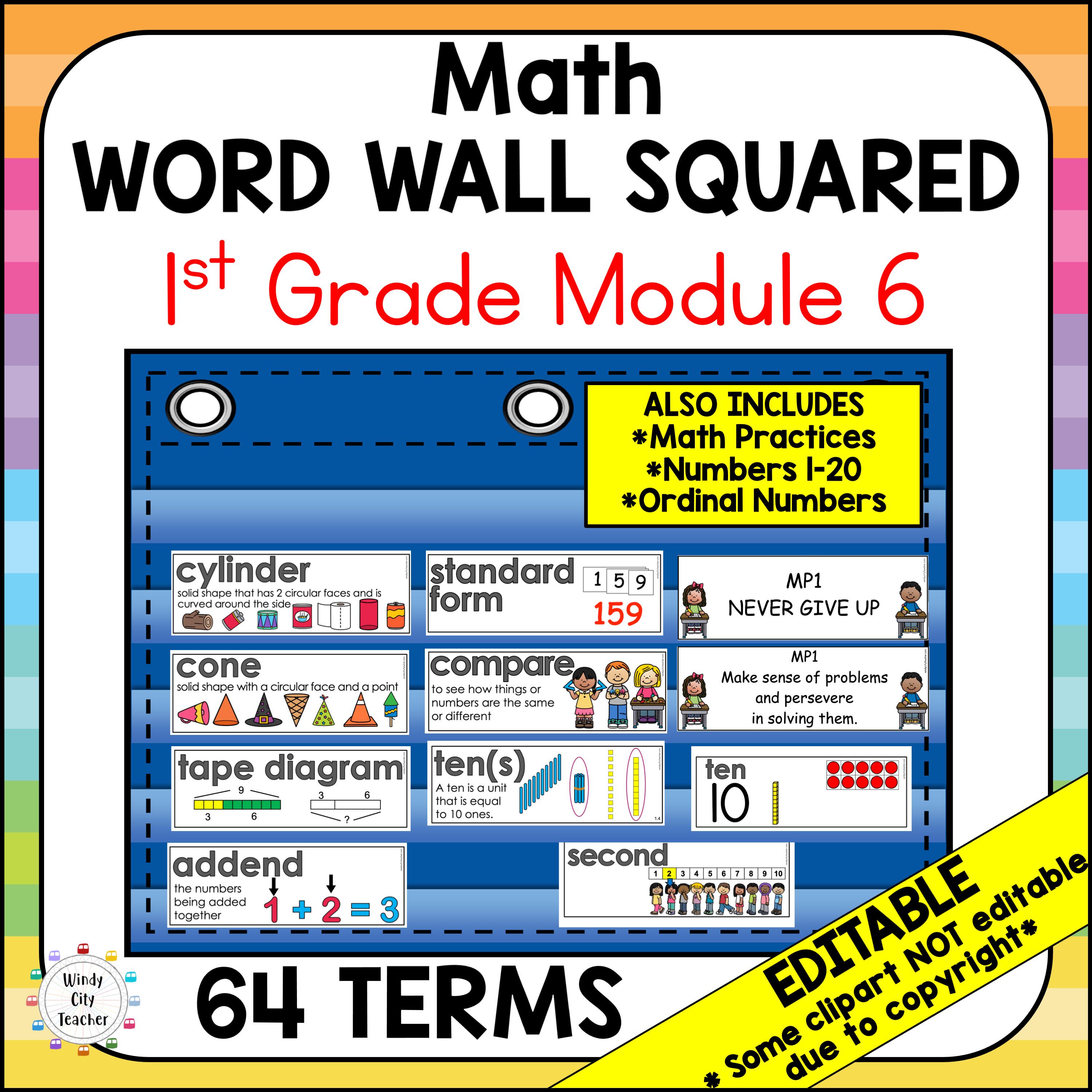1st Grade Math Vocabulary Word Wall Squared - Module 6 - EDITABLE - Etsy
