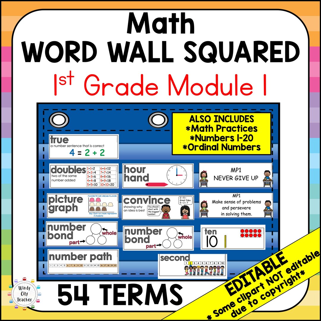 1st Grade Math Vocabulary Word Wall Squared - Module 1 - EDITABLE - Etsy