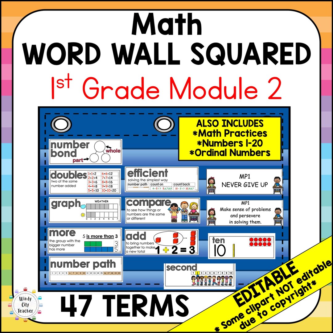 1st Grade Math Vocabulary Word Wall Squared - Module 2 - EDITABLE - Etsy