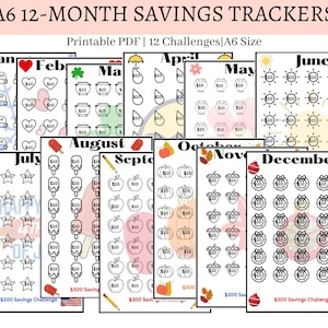 Monthly Savings Challenge Trackers| A6 Mini Savings Challenge Bundle | Savings Challenge Printable | Savings Tracker