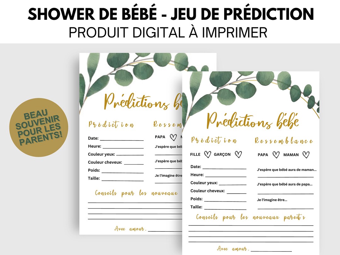 Baby Shower Game to Print, Baby Shower Games in French, Gender Reveal